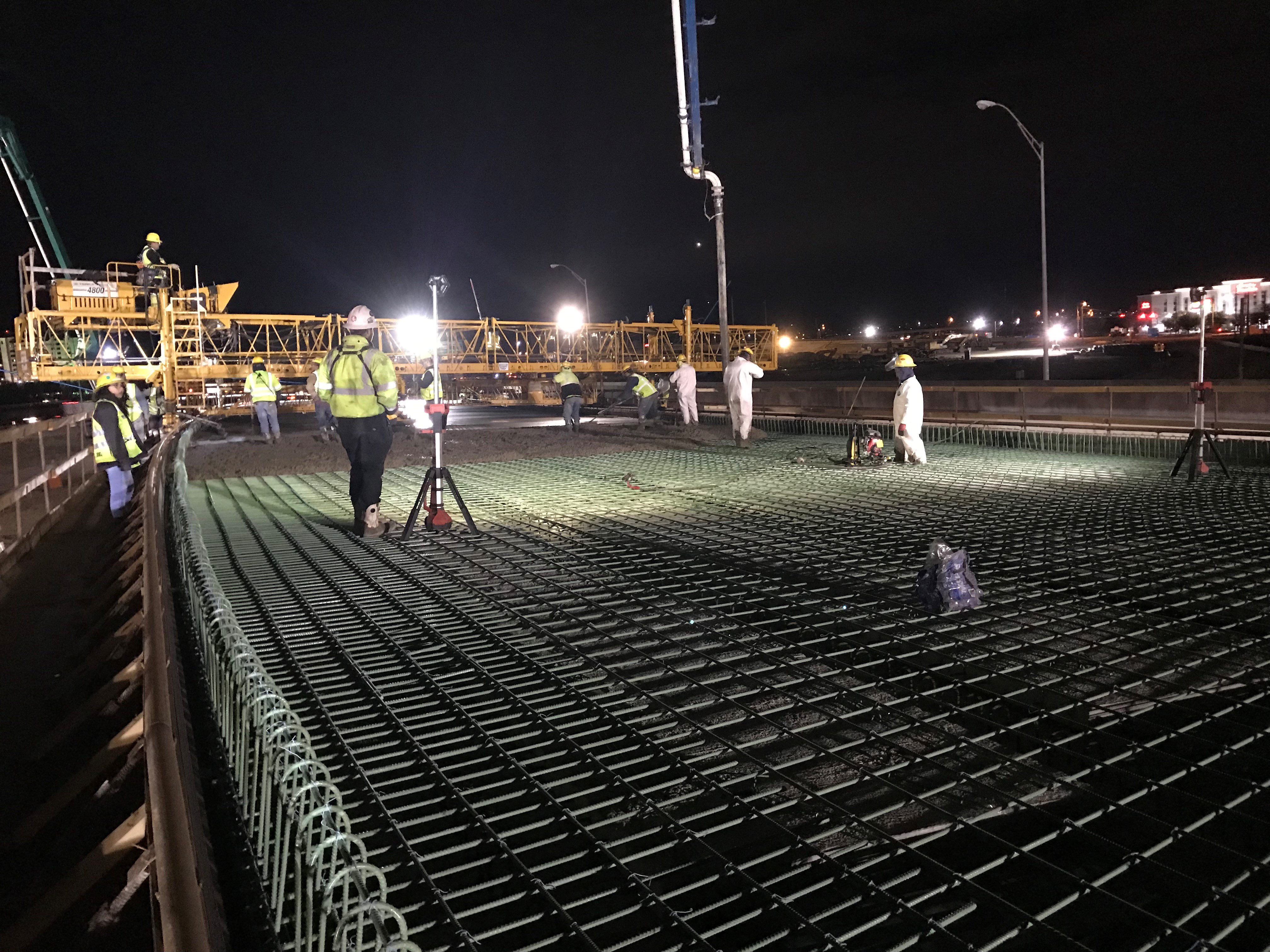 Bridge Deck Pour at Night by HVJ Engineers