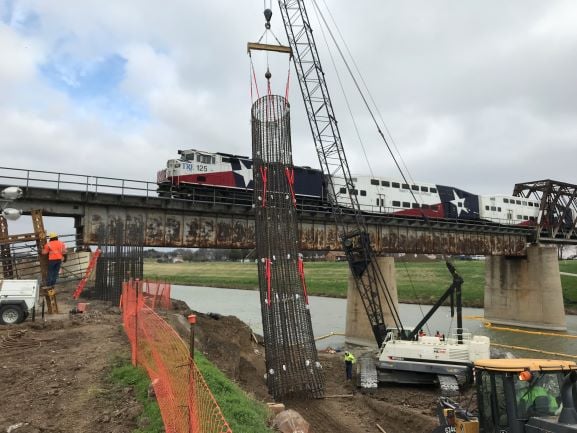 Trinity Railway Express Crossing Trinity During Construction