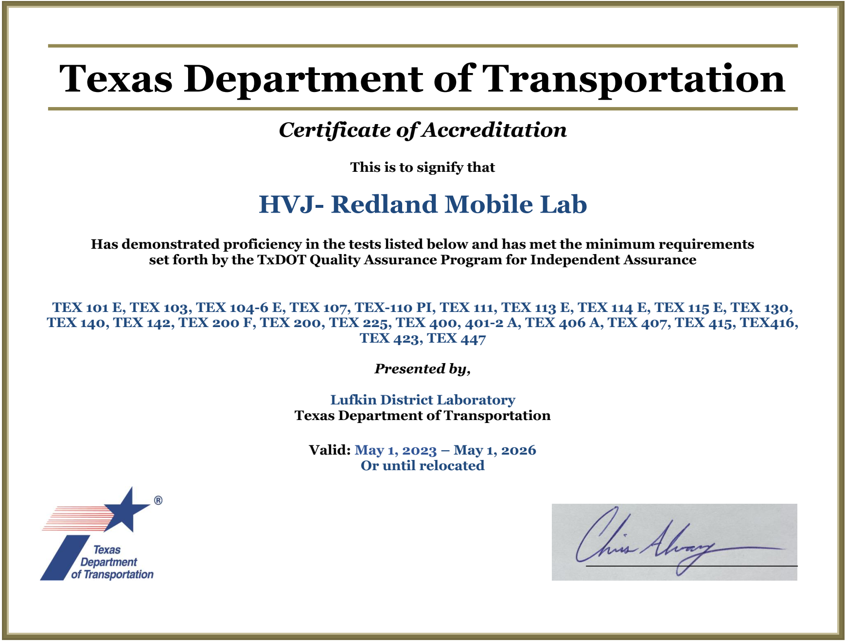 TxDOT Mobile Lab Accreditation